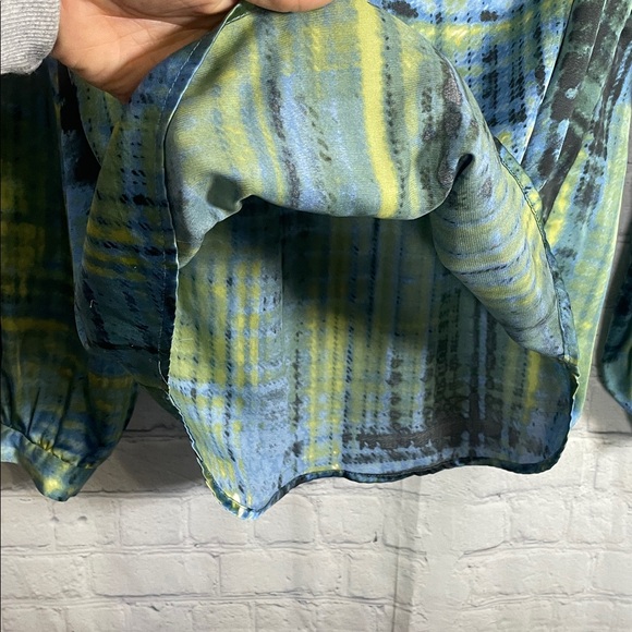 Joe Fresh Blue & Green Plaid-Print Long-Sleeve Abstract Tunic Blouse Medium - Picture 9 of 9